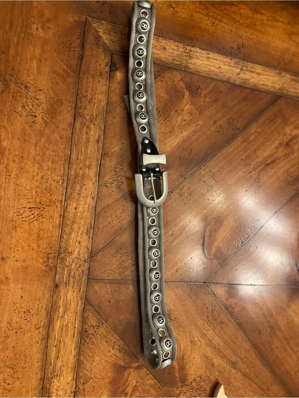 Women's Mesh Gray With 8Ball Studded Showstopper Belt with Silver Buckle